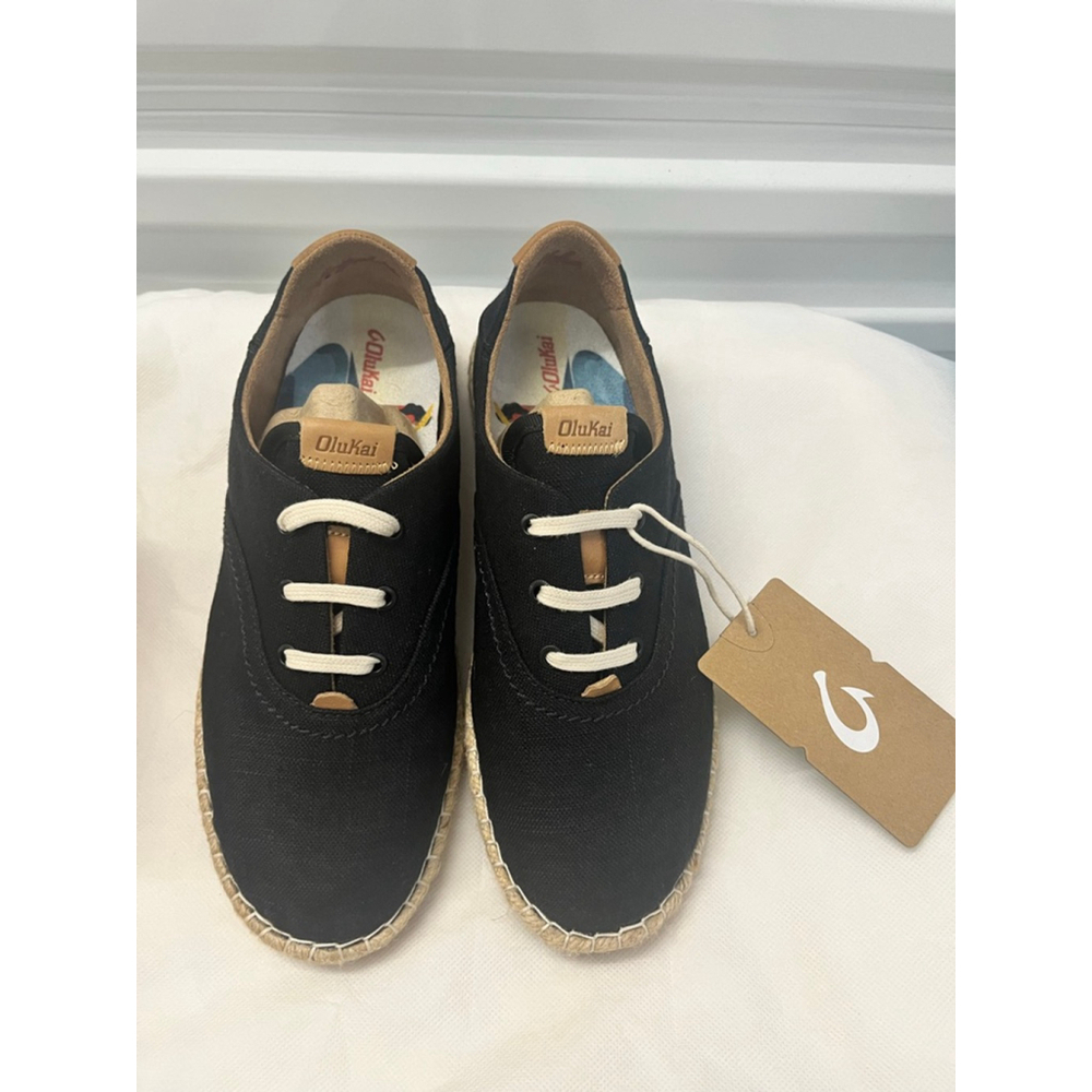 NIB $170 Olukai Kaula Pa’a Li Woman’s Espadrille Shoes in black color Size 39/9